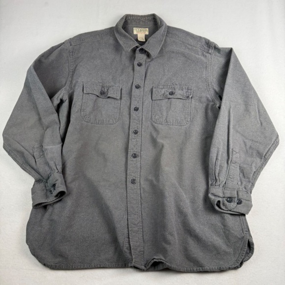 LL‎ Bean Chamois Cloth Shirt Mens XL Gray Long Sleeve Cotton Button Down 187923